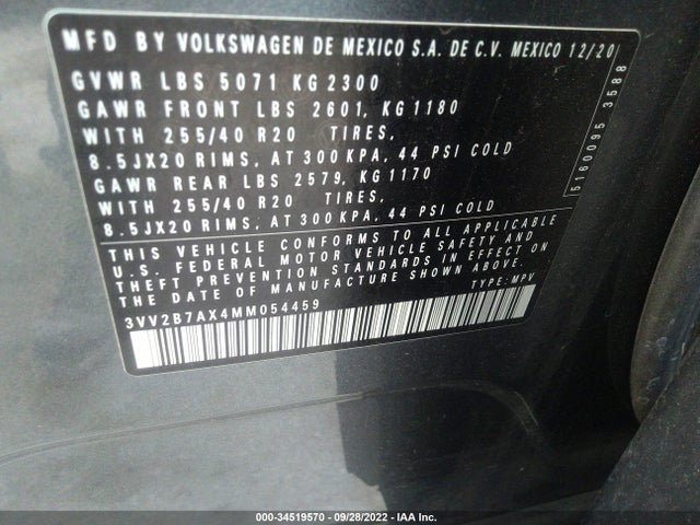 2021 Volkswagen Tiguan, VIN: 3VV2B7AX4MM054459