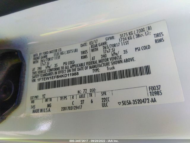 1FTEW1EF8HKD11988 Ford F-150 Xlt