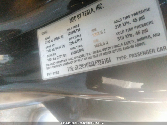 Tesla Model 3 Range 2019 5YJ3E1EA6KF325164 Image 11