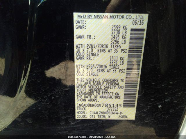 1N6AD0ER0GN785145 Nissan Frontier Sv