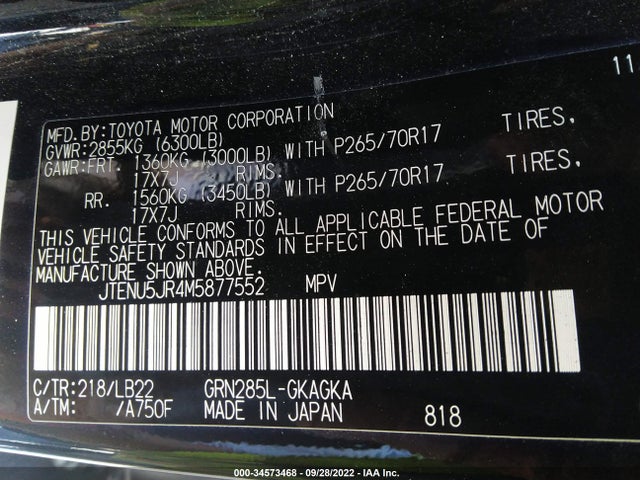 2021 Toyota 4Runner, VIN: JTENU5JR4M5877552