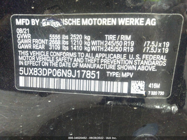 BMW X3 M40i 2022 аукцион фото