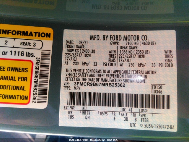 2021 Ford Bronco, VIN: 3FMCR9B67MRB25362