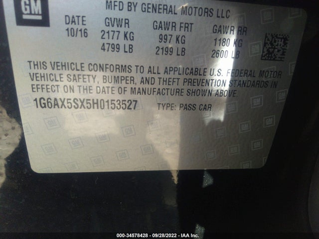 2017 Cadillac CTS, VIN: 1G6AX5SX5H0153527