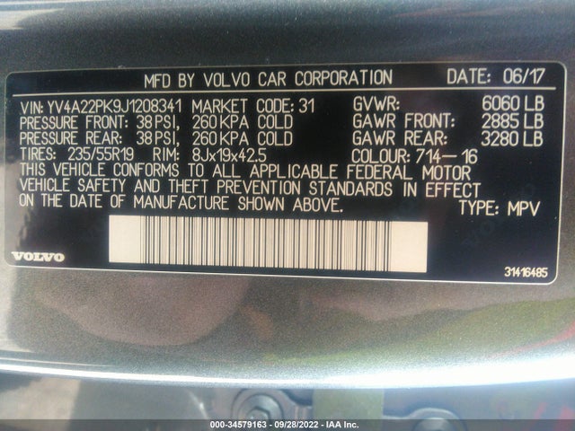 2018 Volvo XC90, VIN: YV4A22PK9J1208341