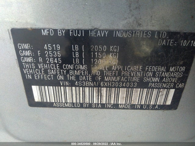 Subaru Legacy Premium 2017 4S3BNAF6XH3034033 Image 9