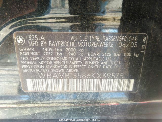 WBAVB13586KX39575 BMW 3 Series 325i