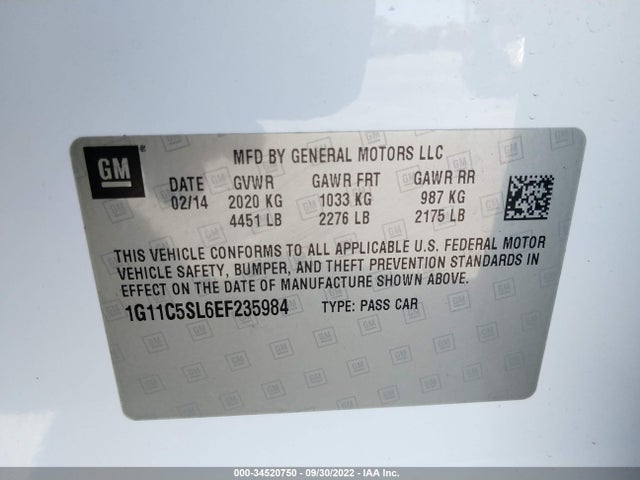 Chevrolet MALIBU 1LT 2014 1G11C5SL6EF235984 Image 9