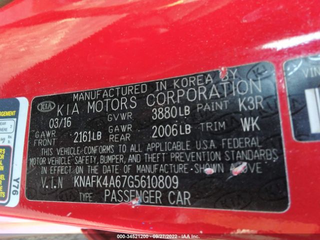 KNAFK4A67G5610809 KIA FORTE LX