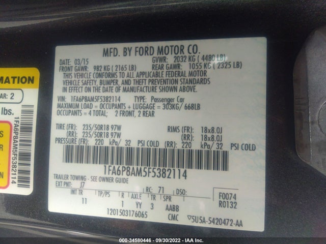 2015 Ford Fastback, VIN: 1FA6P8AM5F5382114