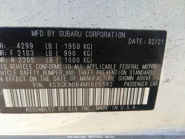2021 Subaru Impreza, VIN: 4S3GKAD64M3605592