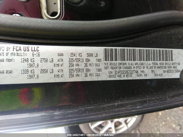 2016 DODGE JOURNEY R/T VIN: 3C4PDDEG9GT227748