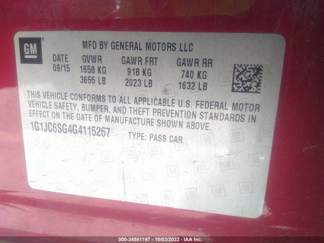 Chevrolet SONIC LT 2016 1G1JC6SG4G4115267 Image 11
