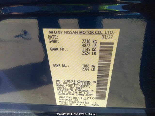 2022 Nissan Leaf, VIN: 1N4BZ1BV5NC561710