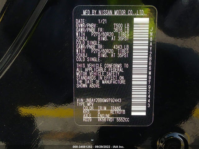 2021 Nissan Armada, VIN: JN8AY2BB6M9792443