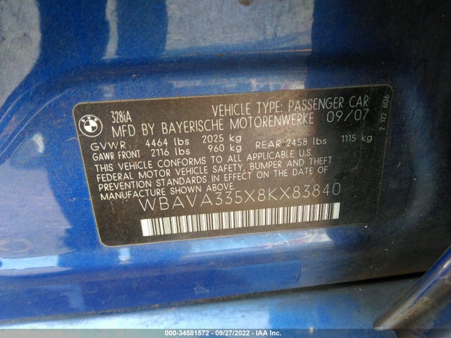 BMW 3 Series 328i 2008 WBAVA335X8KX83840 Image 11