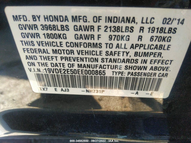 Acura Ilx 2.4l Premium Pkg 2014 19VDE2E50EE000865 Image 9