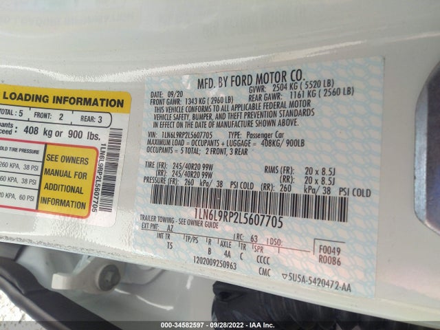 2020 Lincoln Continental, VIN: 1LN6L9RP2L5607705