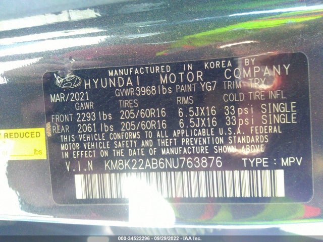 2022 Hyundai Kona, VIN: KM8K22AB6NU763876
