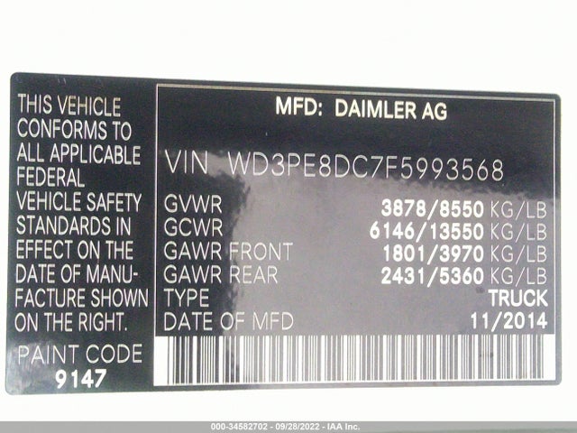 2015 Mercedes-Benz Sprinter, VIN: WD3PE8DC7F5993568