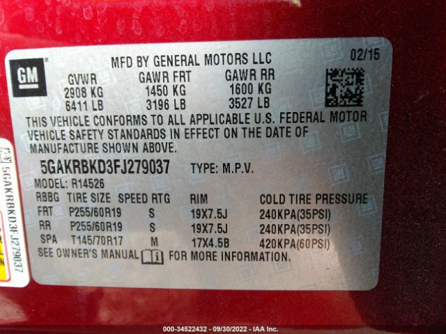 5GAKRBKD3FJ279037 Buick Enclave Leather