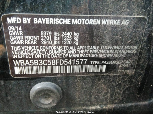 2015 BMW 5 Series, VIN: WBA5B3C58FD541577