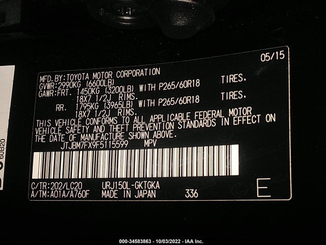 JTJBM7FX9F5115599 Lexus GX 460
