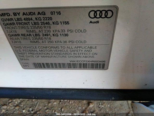 2017 Audi Q3, VIN: WA1ECCFSXHR003495
