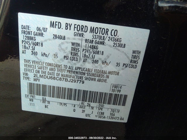 Lincoln MKX 2007 2LMDU68C87BJ29779 Image 10