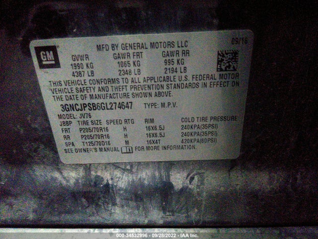 Chevrolet Trax Lt 2016 3GNCJPSB6GL274647 Image 9