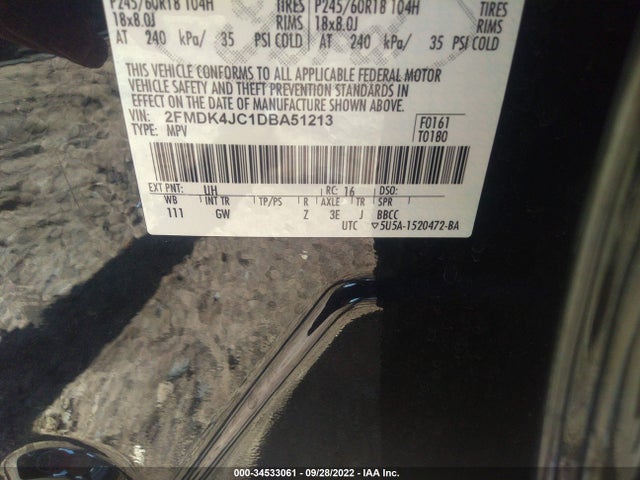2013 FORD EDGE SEL VIN: 2FMDK4JC1DBA51213