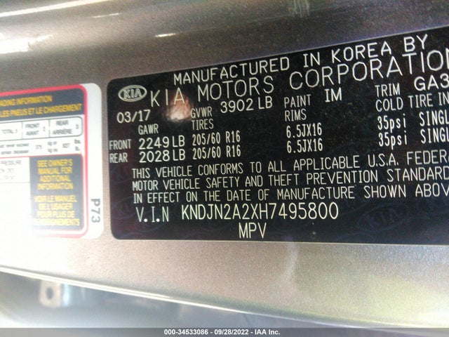 KIA Soul Base 2017 KNDJN2A2XH7495800 Image 10