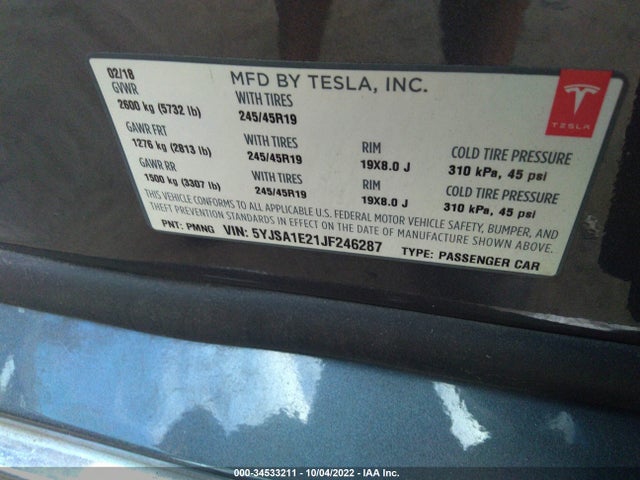 Tesla Model S 75d/100d/p100d 2018 5YJSA1E21JF246287 Image 10