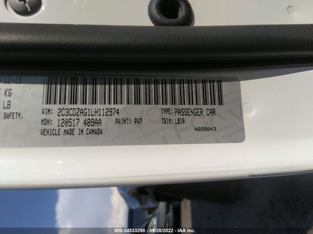 2020 DODGE CHALLENGER SXT VIN: 2C3CDZAG1LH112974