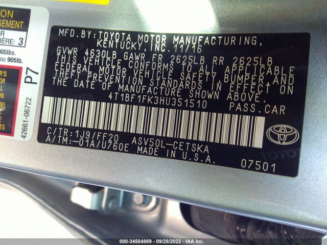 Toyota Camry Xle/se/le/xse 2017 4T1BF1FK3HU351510 Image 10