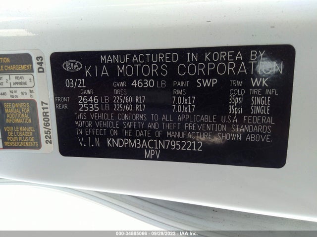 2022 Kia Sportage, VIN: KNDPM3AC1N7952212