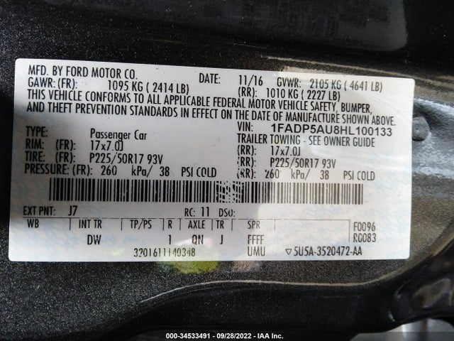 2017 Ford C-Max, VIN: 1FADP5AU8HL100133