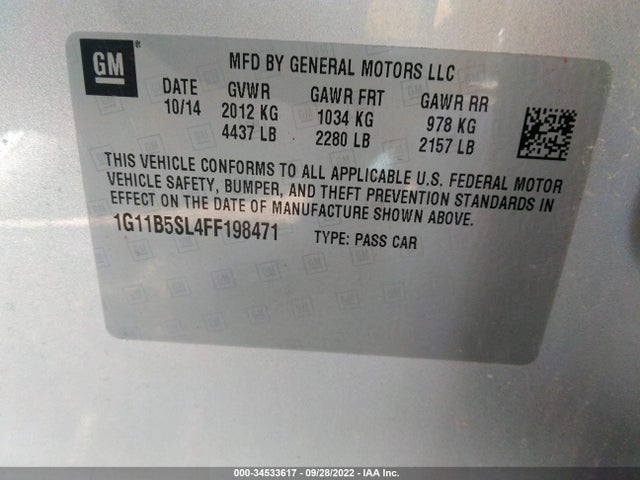 2015 Chevrolet Malibu, VIN: 1G11B5SL4FF198471