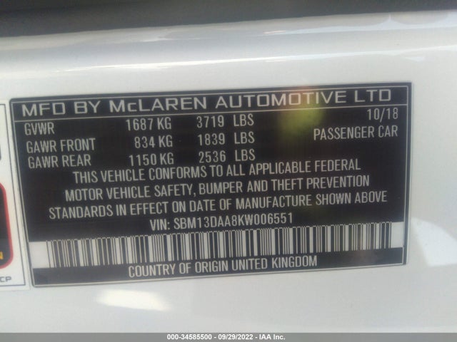 2019 McLaren 570S, VIN: SBM13DAA8KW006551