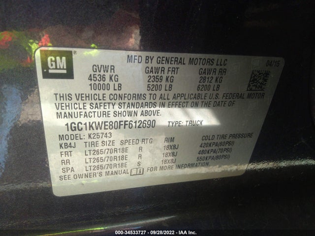 2015 Chevrolet Silverado 2500, VIN: 1GC1KWE80FF612690
