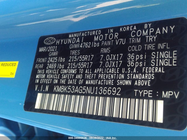 2022 Hyundai Kona, VIN: KM8K53AG5NU136692
