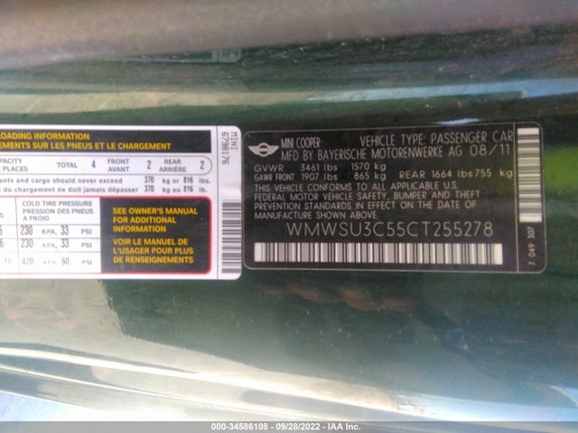 2012 MINI COOPER WMWSU3C55CT255278 Photo 8