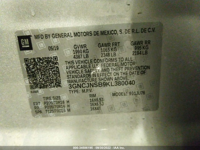 Chevrolet TRAX LS 2019 3GNCJNSB9KL380040 Image 9
