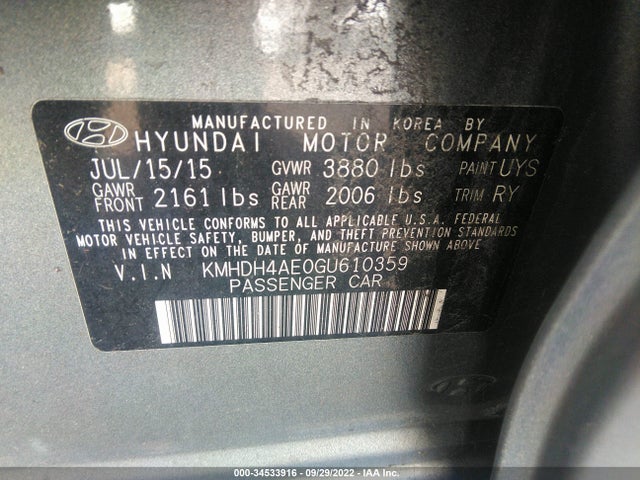 Hyundai Elantra Value Edition 2016 KMHDH4AE0GU610359 Image 10