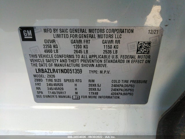 2022 Buick Envision, VIN: LRBAZLR41ND051359