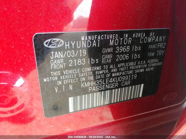 2019 HYUNDAI ELANTRA GT VIN: KMHH35LE4KU099119