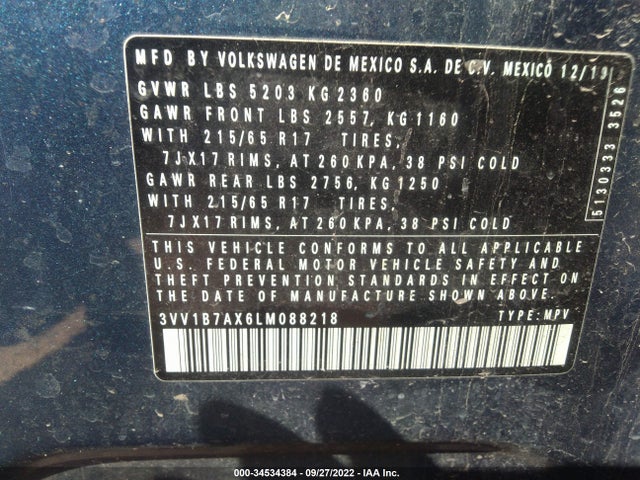 2020 Volkswagen Tiguan, VIN: 3VV1B7AX6LM088218