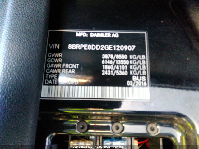 2016 MERCEDES-BENZ SPRINTER PASSENGER VANS VIN: 8BRPE8DD2GE120907