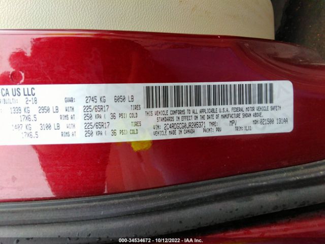 2C4RDGCG0JR205371 Dodge Grand Caravan Sxt