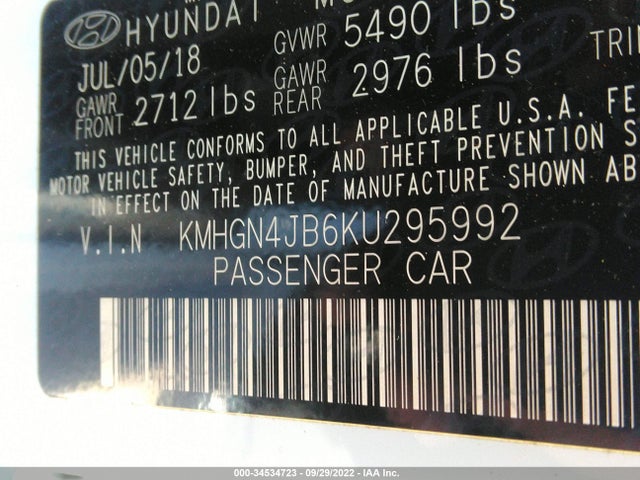 2019 Genesis G80, VIN: KMHGN4JB6KU295992
